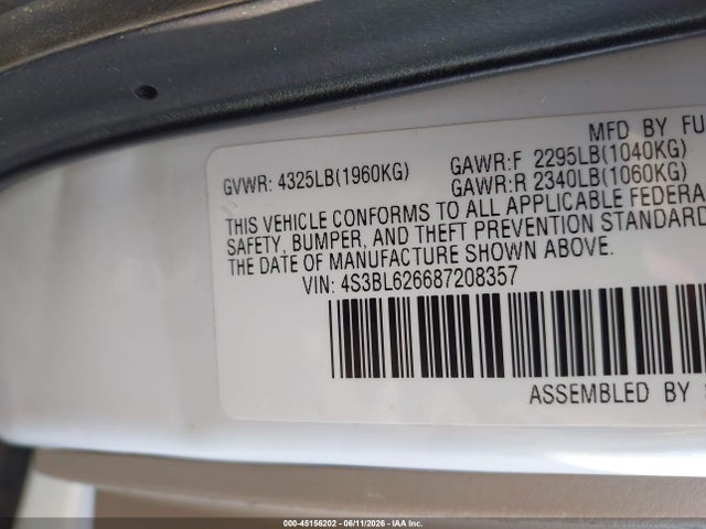 Aukcja sprzedaży 2008 Subaru Legacy 2.5i Limited, vin: 4S3BL626687208357, numer aukcji: 45156202