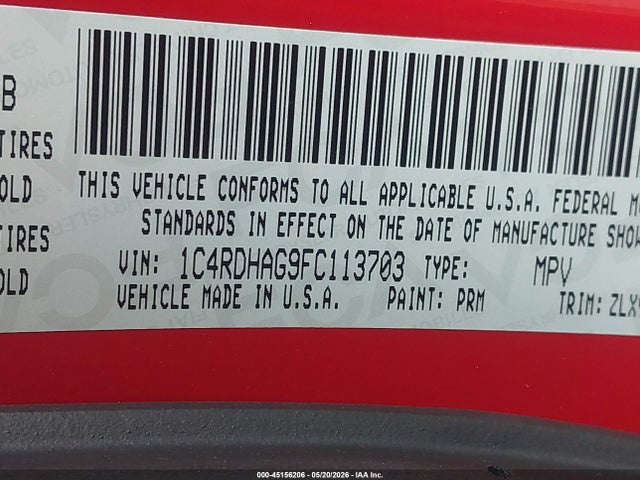 45156206 :رقم المزاد ، 1C4RDHAG9FC113703 vin ، 2015 Dodge Durango Sxt مزاد بيع