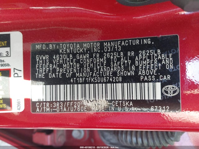 Aukcja sprzedaży 2013 Toyota Camry Se, vin: 4T1BF1FK5DU674208, numer aukcji: 45156210