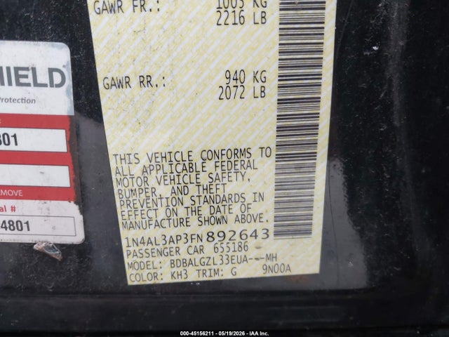 Nissan Altima 2.5 S 2015 1N4AL3AP3FN892643 Image 9