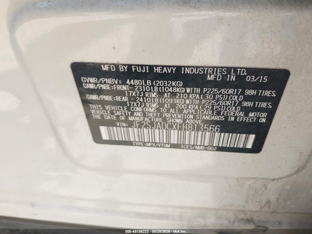 Aukcja sprzedaży 2015 Subaru Forester 2.5i Premium, vin: JF2SJADCXFH813566, numer aukcji: 45156222