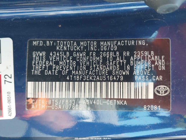 45156225 :رقم المزاد ، 4T1BF3EK2AU516479 vin ، 2010 Toyota Camry Le مزاد بيع