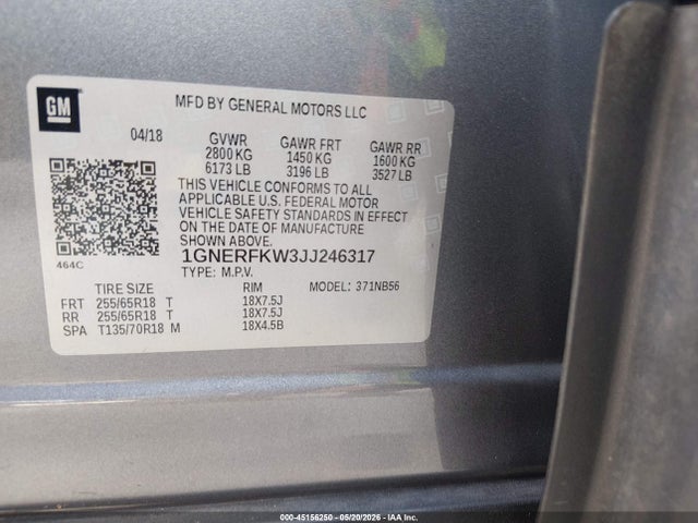 45156250 :رقم المزاد ، 1GNERFKW3JJ246317 vin ، 2018 Chevrolet Traverse Ls مزاد بيع