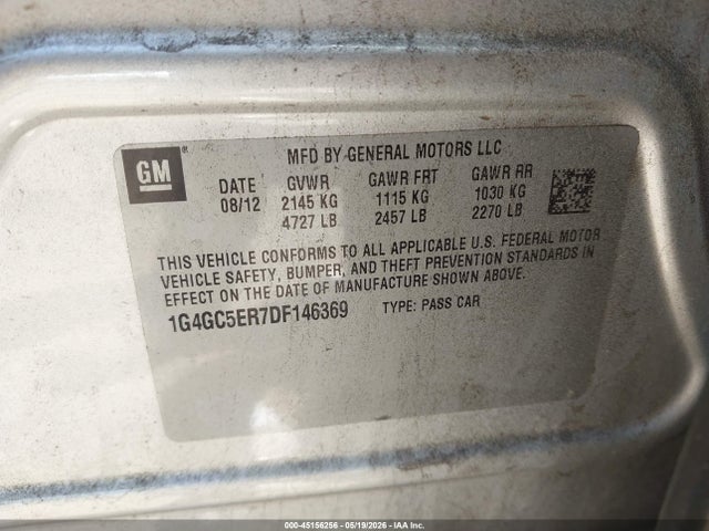 45156256 :رقم المزاد ، 1G4GC5ER7DF146369 vin ، 2013 Buick Lacrosse Leather Group مزاد بيع