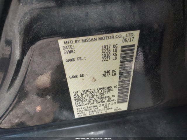 Aukcja sprzedaży 2017 Nissan Altima 2.5 S, vin: 1N4AL3AP4HC280210, numer aukcji: 45156296