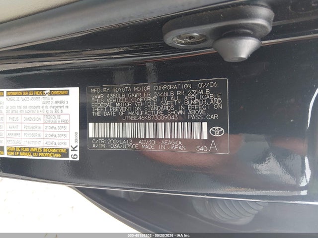 45156302 :رقم المزاد ، JTNBE46K873009043 vin ، 2007 Toyota Camry Xle مزاد بيع