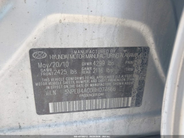 Продаж на аукціоні авто 2011 Hyundai Sonata Gls, vin: 5NPEB4AC0BH077666, номер лоту: 45156312