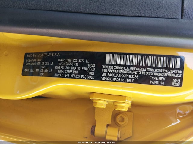 Aukcja sprzedaży 2018 Jeep Renegade Altitude Fwd, vin: ZACCJABHXJPH93385, numer aukcji: 45156326