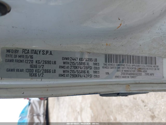 2017 Ram Promaster City Tradesman მანქანა იყიდება აუქციონზე, vin: ZFBERFAB1H6E60393, აუქციონის ნომერი: 45156331
