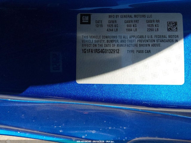 Aukcja sprzedaży 2016 Chevrolet Camaro 1lt, vin: 1G1FA1RS4G0132912, numer aukcji: 45156340