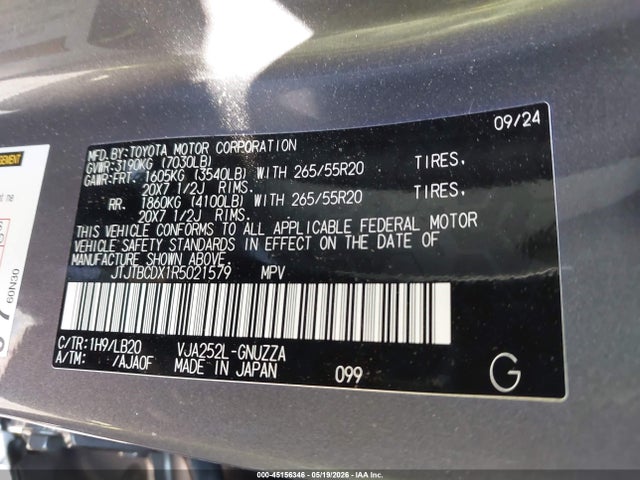 45156346 :رقم المزاد ، JTJTBCDX1R5021579 vin ، 2024 Lexus Gx 550 Premium+ مزاد بيع