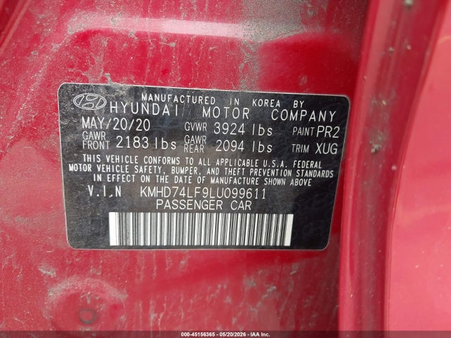 Продаж на аукціоні авто 2020 Hyundai Elantra Se, vin: KMHD74LF9LU099611, номер лоту: 45156365