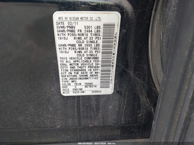 Aukcja sprzedaży 2011 Infiniti Fx35, vin: JN8AS1MUXBM711142, numer aukcji: 45156383
