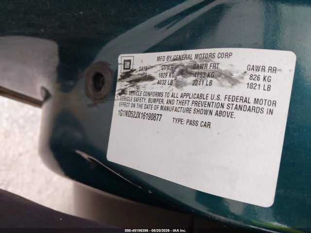 2001 Chevrolet Malibu მანქანა იყიდება აუქციონზე, vin: 1G1ND52JX16190877, აუქციონის ნომერი: 45156396