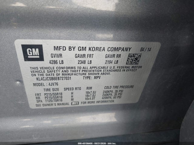 Продаж на аукціоні авто 2014 Buick Encore Leather, vin: KL4CJCSB6EB727031, номер лоту: 45156400