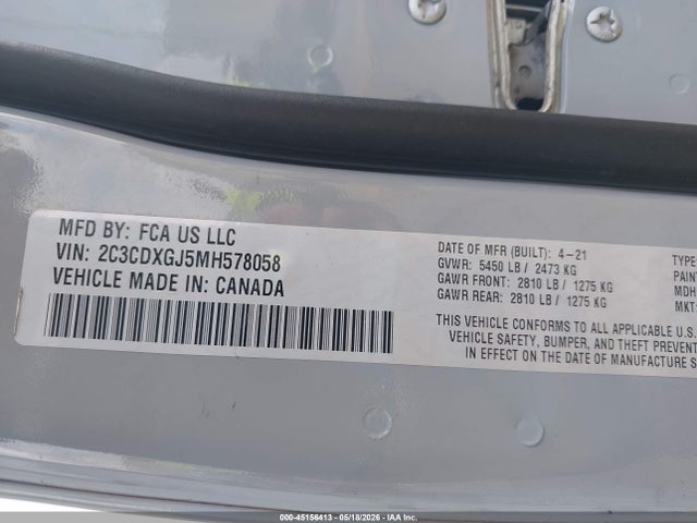 2C3CDXGJ5MH578058 Dodge Charger Scat Pack Rwd