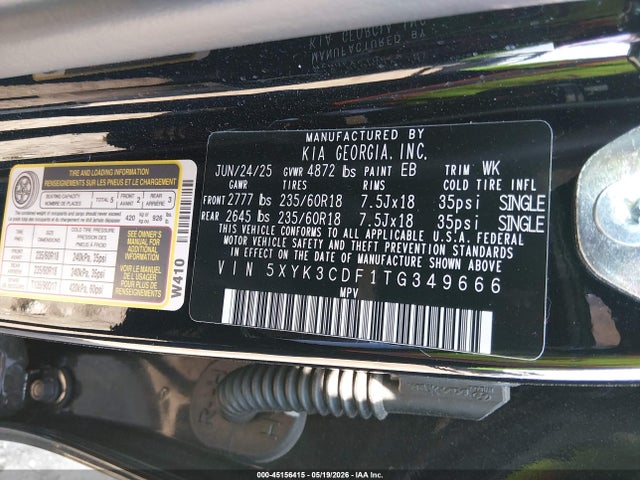 Продаж на аукціоні авто 2026 Kia Sportage Ex, vin: 5XYK3CDF1TG349666, номер лоту: 45156415