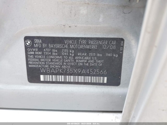 2009 Bmw 328i Xdrive მანქანა იყიდება აუქციონზე, vin: WBAPK735X9A452566, აუქციონის ნომერი: 45156425