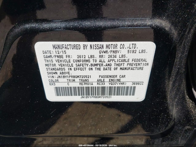 2016 Infiniti Q70l 3.7x მანქანა იყიდება აუქციონზე, vin: JN1BY1PR8GM720521, აუქციონის ნომერი: 45156444