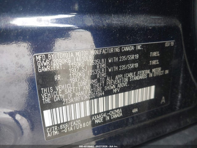 Продажа на аукционе авто 2019 Toyota Rav4 Xle Premium, vin: 2T3A1RFV3KC001944, номер лота: 45156462
