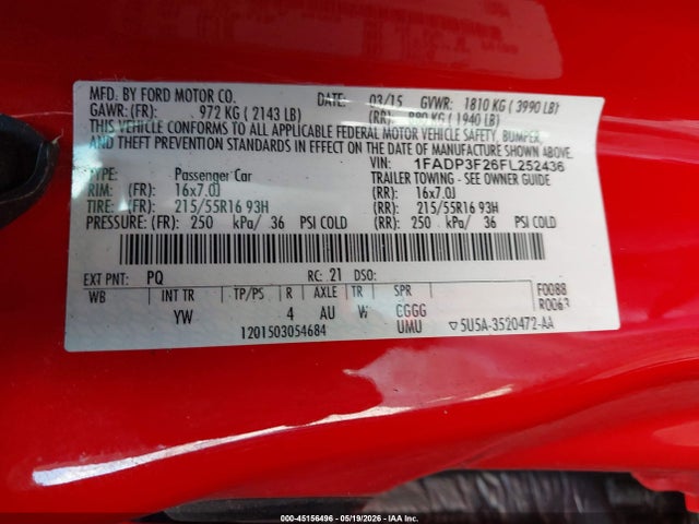 Aukcja sprzedaży 2015 Ford Focus Se, vin: 1FADP3F26FL252436, numer aukcji: 45156496