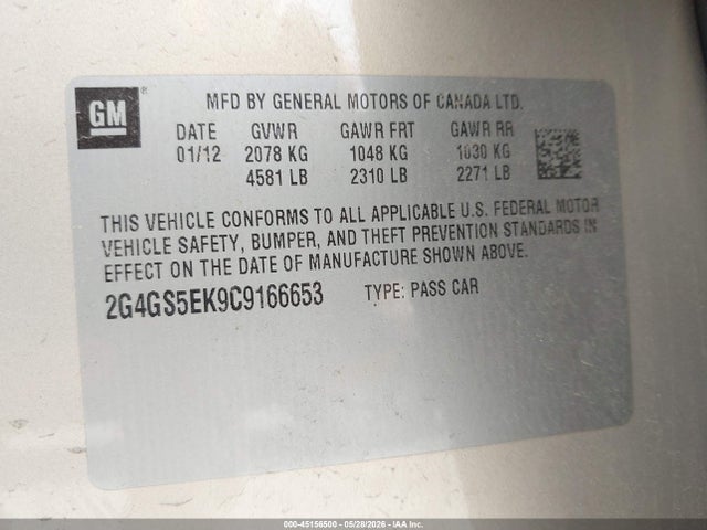 Aukcja sprzedaży 2012 Buick Regal Premium 1, vin: 2G4GS5EK9C9166653, numer aukcji: 45156500