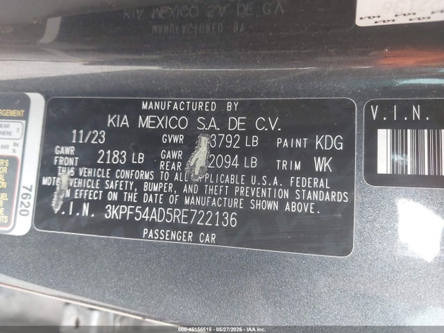 Aukcja sprzedaży 2024 Kia Forte Gt-line, vin: 3KPF54AD5RE722136, numer aukcji: 45156515