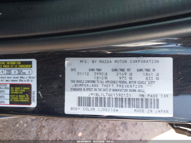 Aukcja sprzedaży 2012 Mazda Mazda3 I Touring, vin: JM1BL1L76C1592131, numer aukcji: 45156523