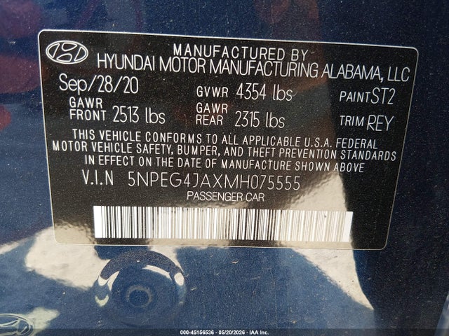 Hyundai SONATA SE 2021 5NPEG4JAXMH075555 Image 9