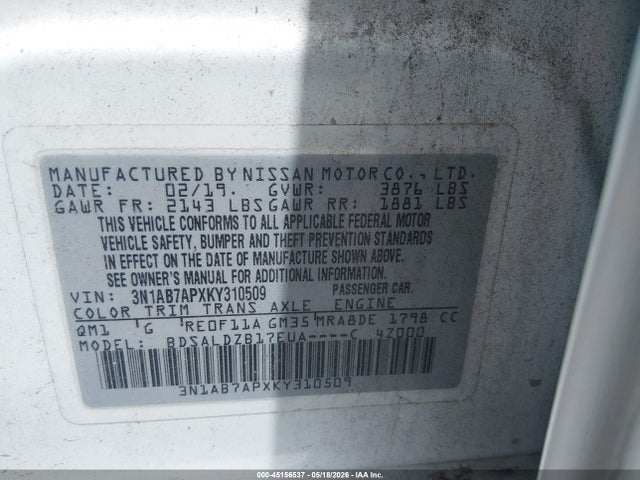 3N1AB7APXKY310509 Nissan SENTRA SV