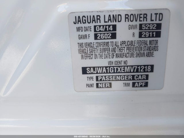 Продажа на аукционе авто 2014 Jaguar Xj Supercharged, vin: SAJWA1GTXEMV71218, номер лота: 45156545