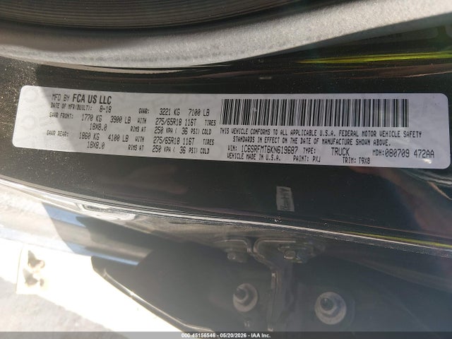 Продаж на аукціоні авто 2019 Ram 1500 Big Horn/lone Star  4x4 6'4 Box, vin: 1C6SRFMT6KN619687, номер лоту: 45156546
