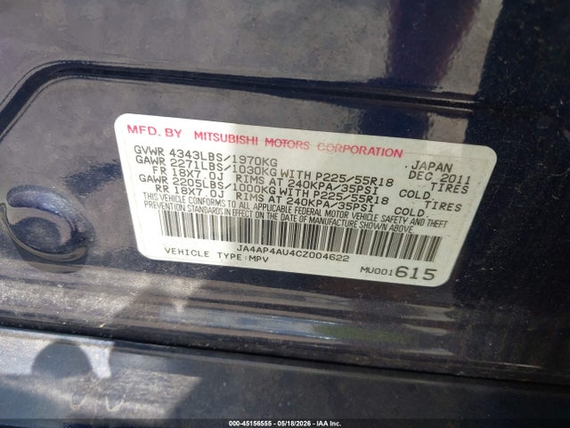 Продаж на аукціоні авто 2012 Mitsubishi Outlander Sport Se, vin: JA4AP4AU4CZ004622, номер лоту: 45156555