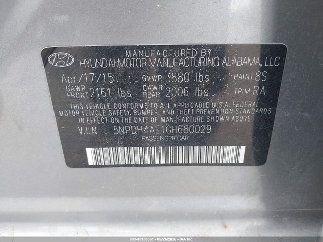 Продажа на аукционе авто 2016 Hyundai Elantra Se, vin: 5NPDH4AE1GH680029, номер лота: 45156561