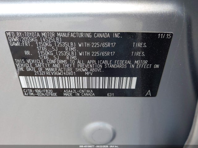 Toyota RAV4 LE 2016 2T3ZFREV9GW240801 Image 9