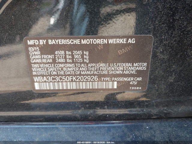45156591 :رقم المزاد ، WBA3C3C50FK202926 vin ، 2015 Bmw 320i Xdrive مزاد بيع