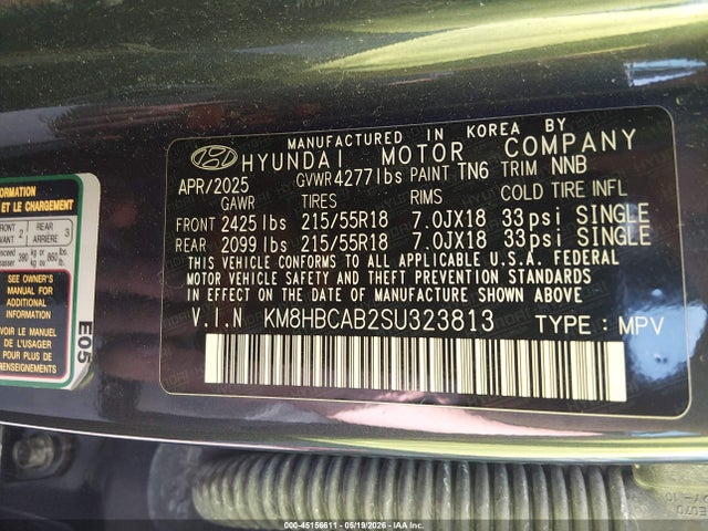 Aukcja sprzedaży 2025 Hyundai Kona Sel, vin: KM8HBCAB2SU323813, numer aukcji: 45156611