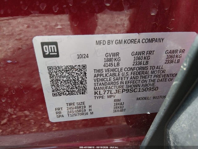 Aukcja sprzedaży 2025 Chevrolet Trax Fwd 2rs, vin: KL77LJEP9SC150950, numer aukcji: 45156618