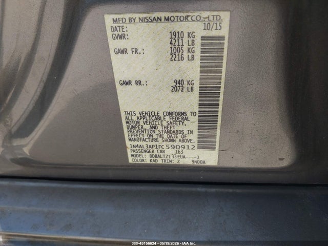 Продаж на аукціоні авто 2015 Nissan Altima 2.5 Sl, vin: 1N4AL3AP1FC590912, номер лоту: 45156624