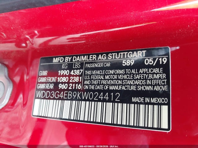 Продаж на аукціоні авто 2019 Mercedes-benz A 220, vin: WDD3G4EB9KW024412, номер лоту: 45156633