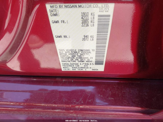 Продажа на аукционе авто 2013 Nissan Altima 2.5 S, vin: 1N4AL3APXDC179635, номер лота: 45156653