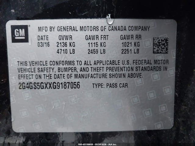 Aukcja sprzedaży 2016 Buick Regal Turbo Premium Ii, vin: 2G4GS5GXXG9187056, numer aukcji: 45156659