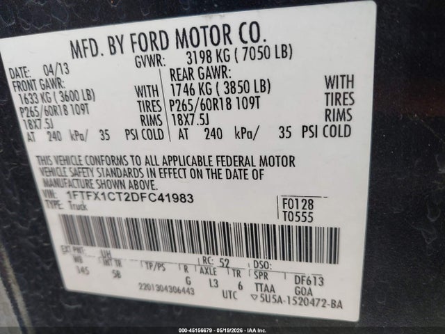 Aukcja sprzedaży 2013 Ford F-150 Fx2, vin: 1FTFX1CT2DFC41983, numer aukcji: 45156679