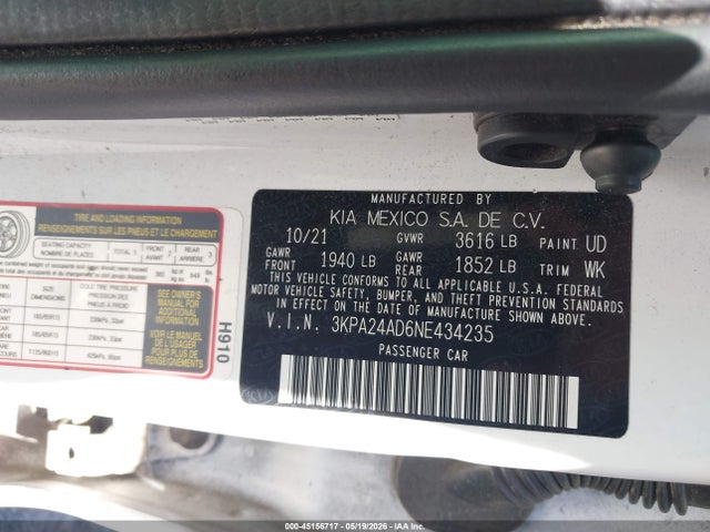 Aukcja sprzedaży 2022 Kia Rio Lx, vin: 3KPA24AD6NE434235, numer aukcji: 45156717