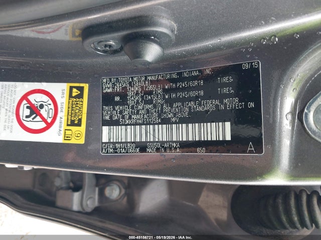 45156721 :رقم المزاد ، 5TDKKRFH4FS112584 vin ، 2015 Toyota Highlander Xle V6 مزاد بيع