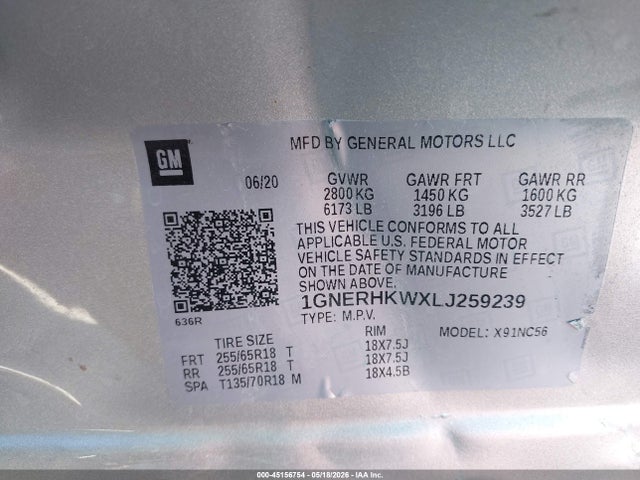 1GNERHKWXLJ259239 Chevrolet Traverse Fwd Lt Leather
