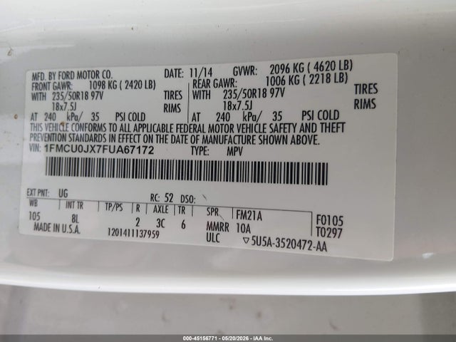 1FMCU0JX7FUA67172 Ford Escape Titanium