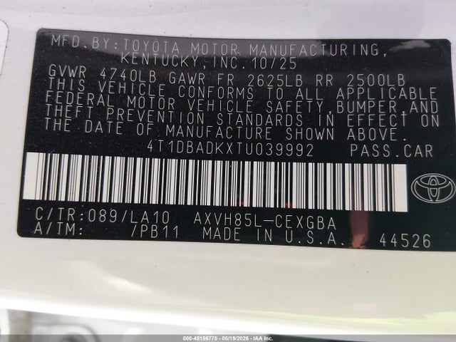 Toyota CAMRY XLE 2026 4T1DBADKXTU039992 Image 9
