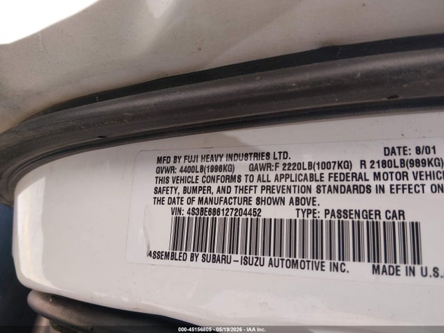 45156805 :رقم المزاد ، 4S3BE686127204452 vin ، 2002 Subaru Outback Limited مزاد بيع
