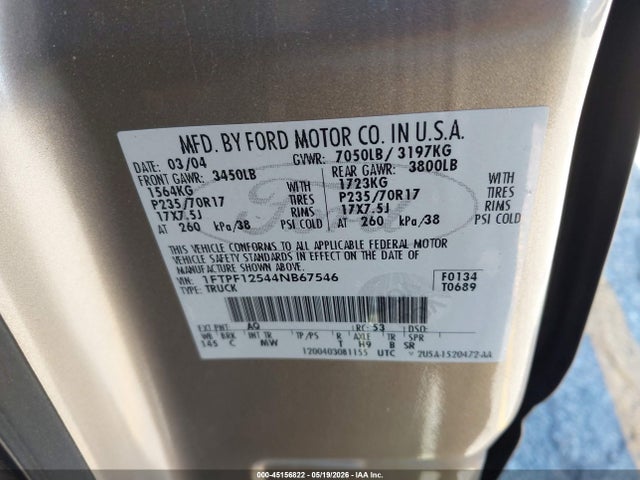 Продажа на аукционе авто 2004 Ford F-150 Xl/xlt, vin: 1FTPF12544NB67546, номер лота: 45156822
